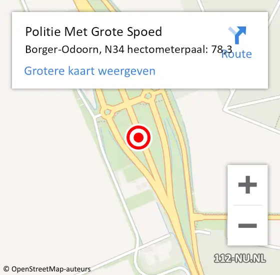 Locatie op kaart van de 112 melding: Politie Met Grote Spoed Naar Borger-Odoorn, N34 hectometerpaal: 78,3 op 29 mei 2023 13:58