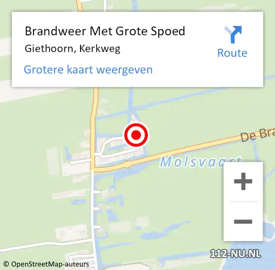 Locatie op kaart van de 112 melding: Brandweer Met Grote Spoed Naar Giethoorn, Kerkweg op 29 mei 2023 14:04