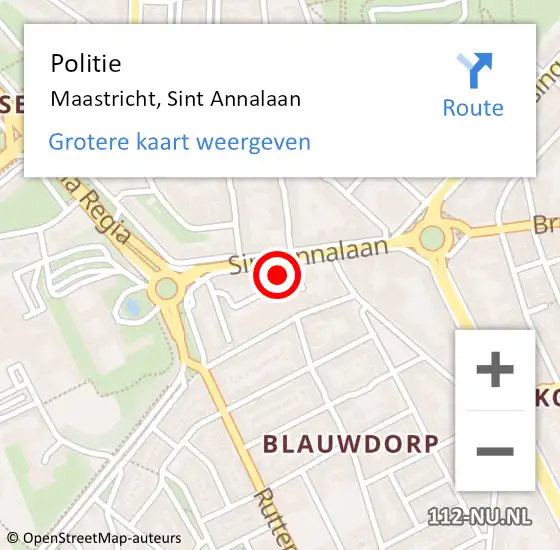 Locatie op kaart van de 112 melding: Politie Maastricht, Sint Annalaan op 29 mei 2023 14:32