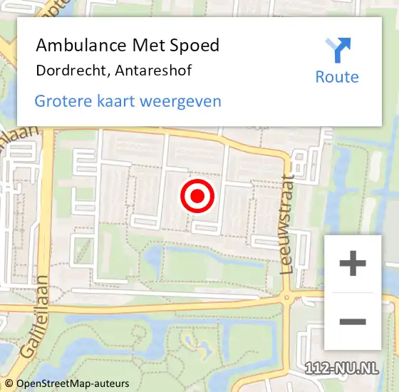 Locatie op kaart van de 112 melding: Ambulance Met Spoed Naar Dordrecht, Antareshof op 29 mei 2023 14:48