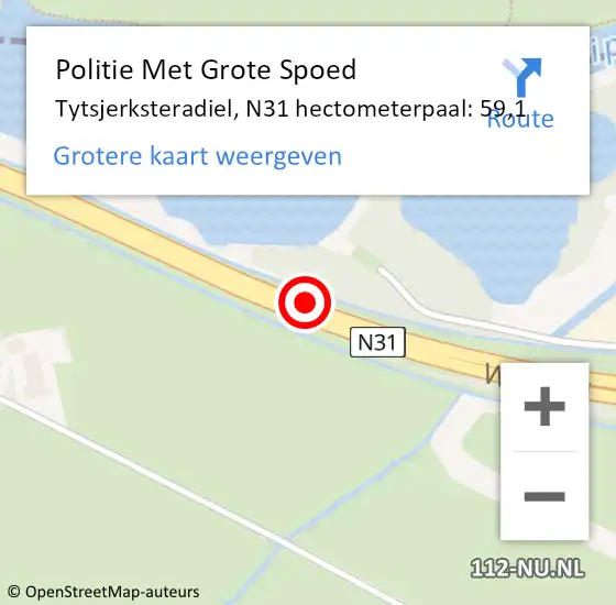 Locatie op kaart van de 112 melding: Politie Met Grote Spoed Naar Tytsjerksteradiel, N31 hectometerpaal: 59,1 op 29 mei 2023 15:55