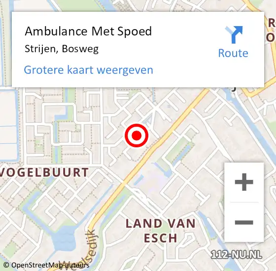 Locatie op kaart van de 112 melding: Ambulance Met Spoed Naar Strijen, Bosweg op 29 mei 2023 15:58
