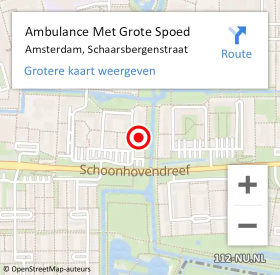 Locatie op kaart van de 112 melding: Ambulance Met Grote Spoed Naar Amsterdam, Schaarsbergenstraat op 29 mei 2023 16:20