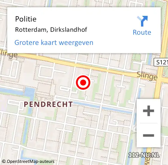 Locatie op kaart van de 112 melding: Politie Rotterdam, Dirkslandhof op 29 mei 2023 17:39