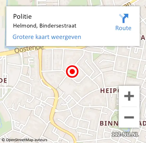 Locatie op kaart van de 112 melding: Politie Helmond, Bindersestraat op 29 mei 2023 17:43