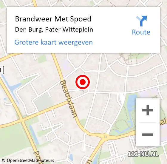 Locatie op kaart van de 112 melding: Brandweer Met Spoed Naar Den Burg, Pater Witteplein op 29 mei 2023 18:00