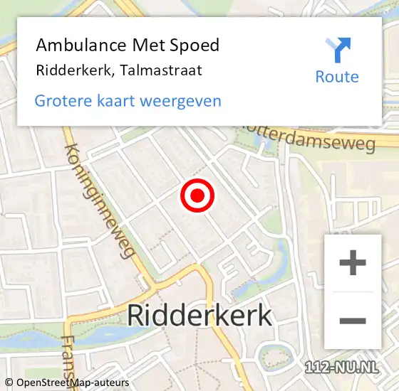 Locatie op kaart van de 112 melding: Ambulance Met Spoed Naar Ridderkerk, Talmastraat op 29 mei 2023 18:29