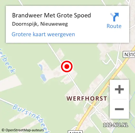 Locatie op kaart van de 112 melding: Brandweer Met Grote Spoed Naar Doornspijk, Nieuweweg op 29 mei 2023 19:27
