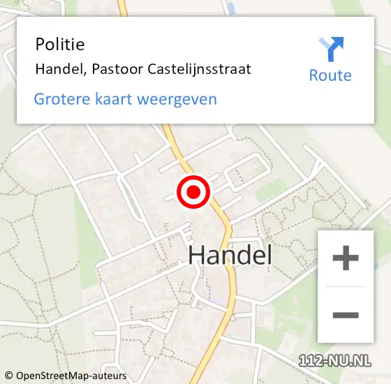 Locatie op kaart van de 112 melding: Politie Handel, Pastoor Castelijnsstraat op 29 mei 2023 20:49