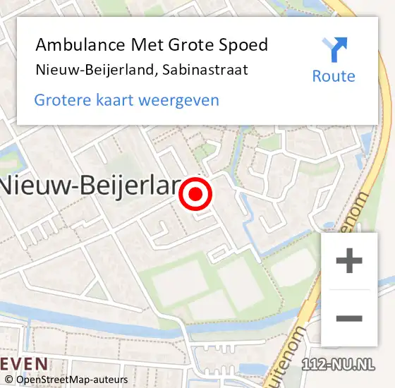 Locatie op kaart van de 112 melding: Ambulance Met Grote Spoed Naar Nieuw-Beijerland, Sabinastraat op 30 mei 2023 02:17