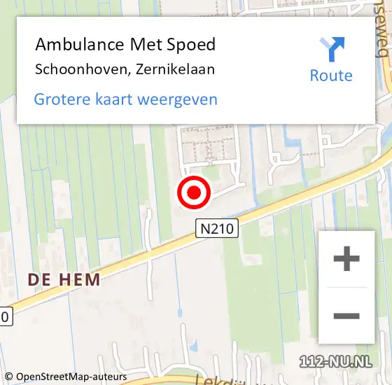 Locatie op kaart van de 112 melding: Ambulance Met Spoed Naar Schoonhoven, Zernikelaan op 30 mei 2023 06:03
