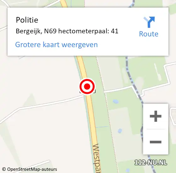 Locatie op kaart van de 112 melding: Politie Bergeijk, N69 hectometerpaal: 41 op 30 mei 2023 07:29