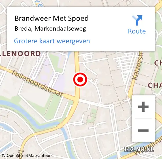 Locatie op kaart van de 112 melding: Brandweer Met Spoed Naar Breda, Markendaalseweg op 30 mei 2023 08:51