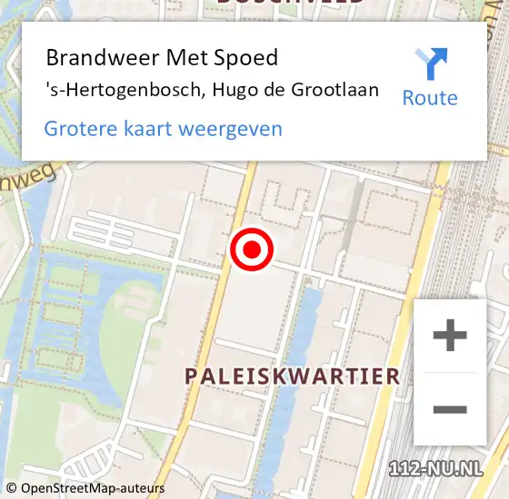 Locatie op kaart van de 112 melding: Brandweer Met Spoed Naar 's-Hertogenbosch, Hugo de Grootlaan op 30 mei 2023 09:21