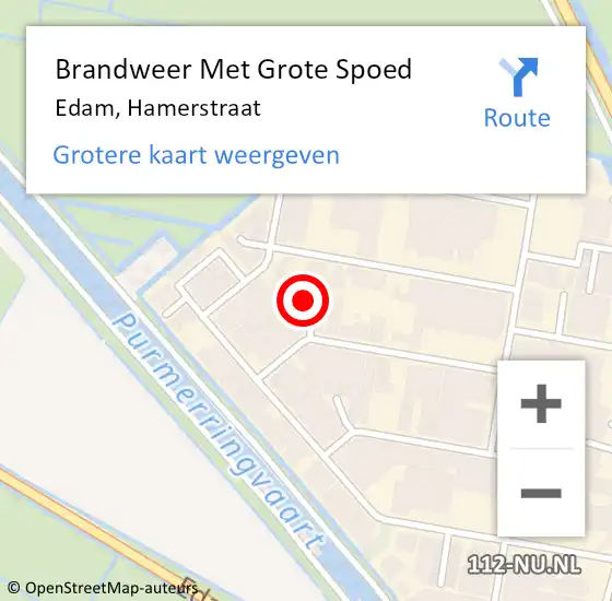 Locatie op kaart van de 112 melding: Brandweer Met Grote Spoed Naar Edam, Hamerstraat op 30 mei 2023 11:48