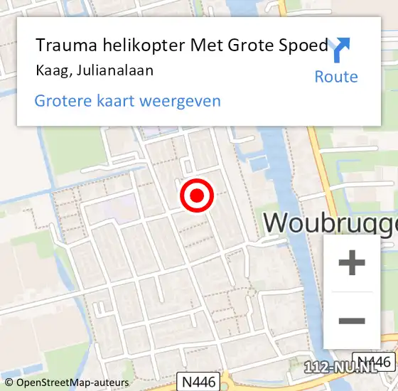 Locatie op kaart van de 112 melding: Trauma helikopter Met Grote Spoed Naar Kaag, Julianalaan op 30 mei 2023 12:10