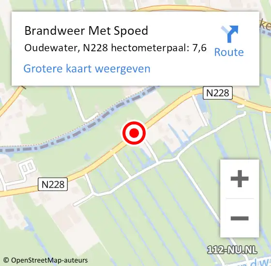 Locatie op kaart van de 112 melding: Brandweer Met Spoed Naar Oudewater, N228 hectometerpaal: 7,6 op 30 mei 2023 13:22