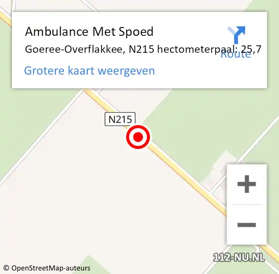 Locatie op kaart van de 112 melding: Ambulance Met Spoed Naar Goeree-Overflakkee, N215 hectometerpaal: 25,7 op 30 mei 2023 14:33