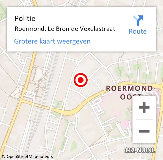 Locatie op kaart van de 112 melding: Politie Roermond, Le Bron de Vexelastraat op 30 mei 2023 16:15