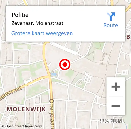 Locatie op kaart van de 112 melding: Politie Zevenaar, Molenstraat op 30 mei 2023 16:33