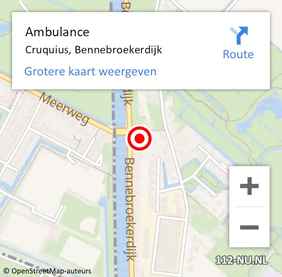 Locatie op kaart van de 112 melding: Ambulance Cruquius, Bennebroekerdijk op 30 mei 2023 17:24