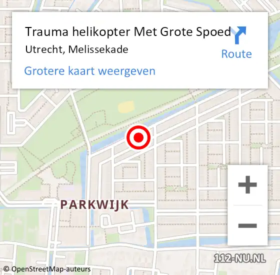 Locatie op kaart van de 112 melding: Trauma helikopter Met Grote Spoed Naar Utrecht, Melissekade op 30 mei 2023 17:29