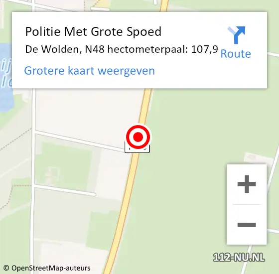 Locatie op kaart van de 112 melding: Politie Met Grote Spoed Naar De Wolden, N48 hectometerpaal: 107,9 op 30 mei 2023 18:48
