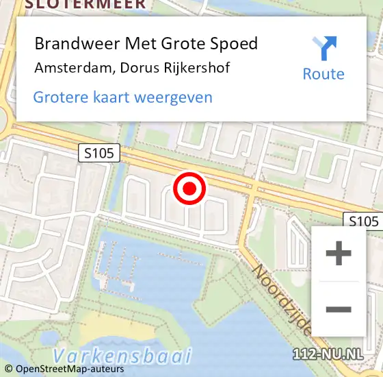 Locatie op kaart van de 112 melding: Brandweer Met Grote Spoed Naar Amsterdam, Dorus Rijkershof op 30 mei 2023 21:19