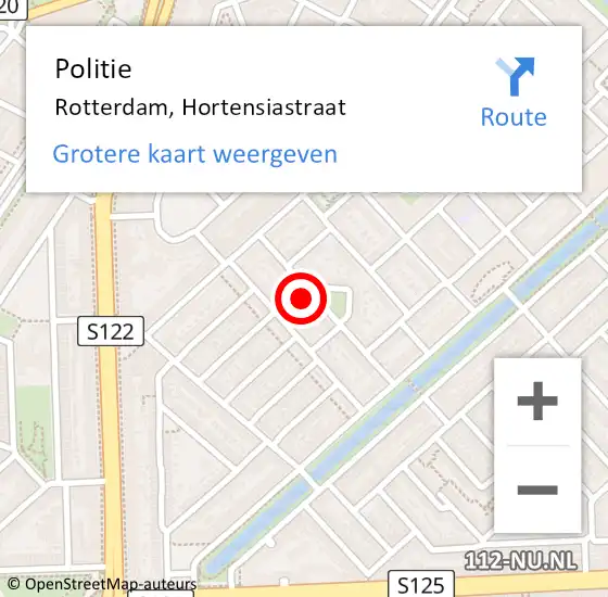 Locatie op kaart van de 112 melding: Politie Rotterdam, Hortensiastraat op 30 mei 2023 22:06