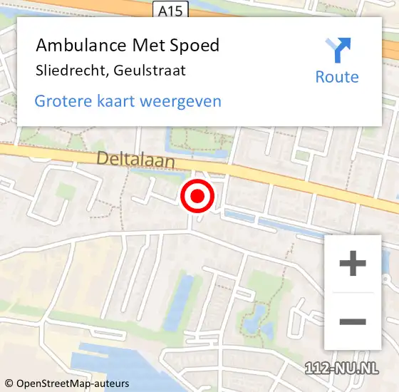 Locatie op kaart van de 112 melding: Ambulance Met Spoed Naar Sliedrecht, Geulstraat op 31 mei 2023 00:28