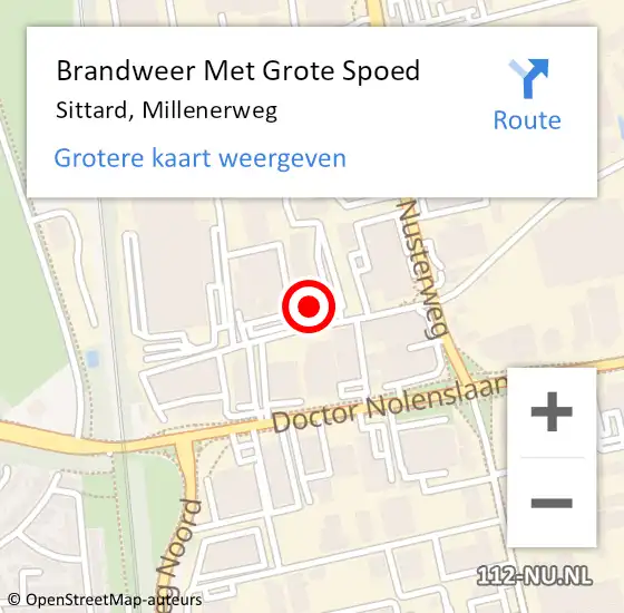 Locatie op kaart van de 112 melding: Brandweer Met Grote Spoed Naar Sittard, Millenerweg op 31 mei 2023 07:31