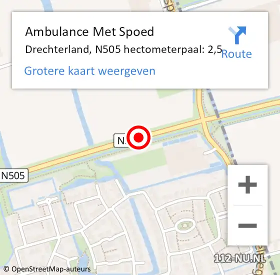 Locatie op kaart van de 112 melding: Ambulance Met Spoed Naar Drechterland, N505 hectometerpaal: 2,5 op 31 mei 2023 08:49