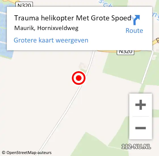 Locatie op kaart van de 112 melding: Trauma helikopter Met Grote Spoed Naar Maurik, Hornixveldweg op 31 mei 2023 10:55