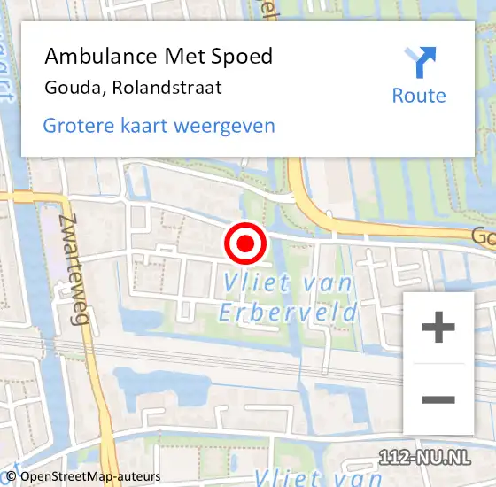 Locatie op kaart van de 112 melding: Ambulance Met Spoed Naar Gouda, Rolandstraat op 31 mei 2023 11:56