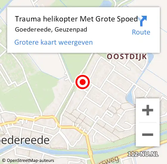 Locatie op kaart van de 112 melding: Trauma helikopter Met Grote Spoed Naar Goedereede, Geuzenpad op 31 mei 2023 12:11