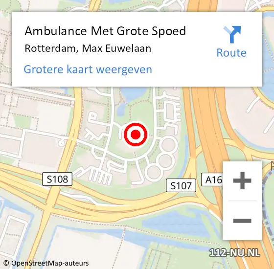 Locatie op kaart van de 112 melding: Ambulance Met Grote Spoed Naar Rotterdam, Max Euwelaan op 31 mei 2023 16:23