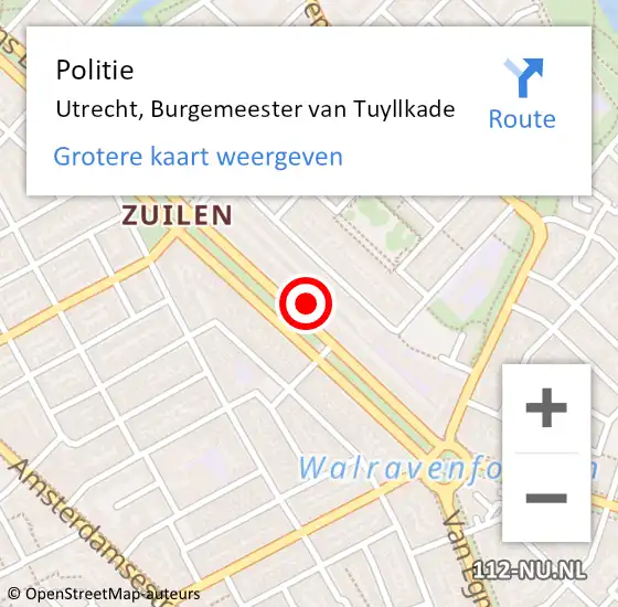 Locatie op kaart van de 112 melding: Politie Utrecht, Burgemeester van Tuyllkade op 31 mei 2023 17:18