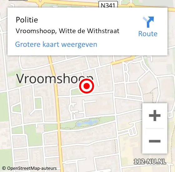 Locatie op kaart van de 112 melding: Politie Vroomshoop, Witte de Withstraat op 31 mei 2023 19:04