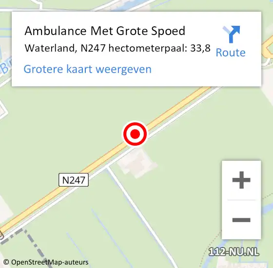 Locatie op kaart van de 112 melding: Ambulance Met Grote Spoed Naar Waterland, N247 hectometerpaal: 33,8 op 31 mei 2023 22:48