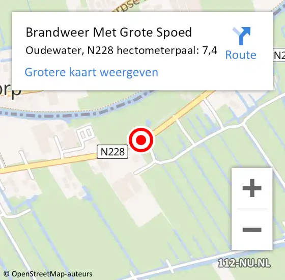 Locatie op kaart van de 112 melding: Brandweer Met Grote Spoed Naar Oudewater, N228 hectometerpaal: 7,4 op 31 mei 2023 23:32