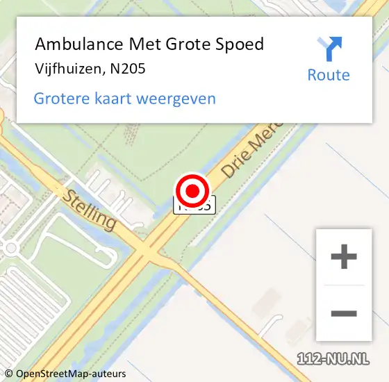 Locatie op kaart van de 112 melding: Ambulance Met Grote Spoed Naar Vijfhuizen, N205 op 27 augustus 2014 12:49