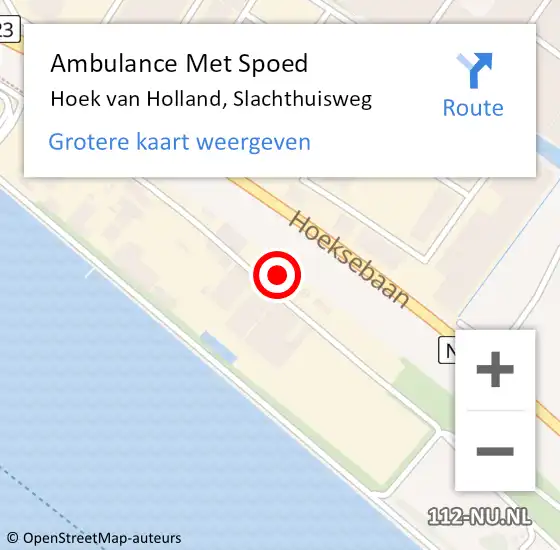Locatie op kaart van de 112 melding: Ambulance Met Spoed Naar Hoek van Holland, Slachthuisweg op 1 juni 2023 08:29