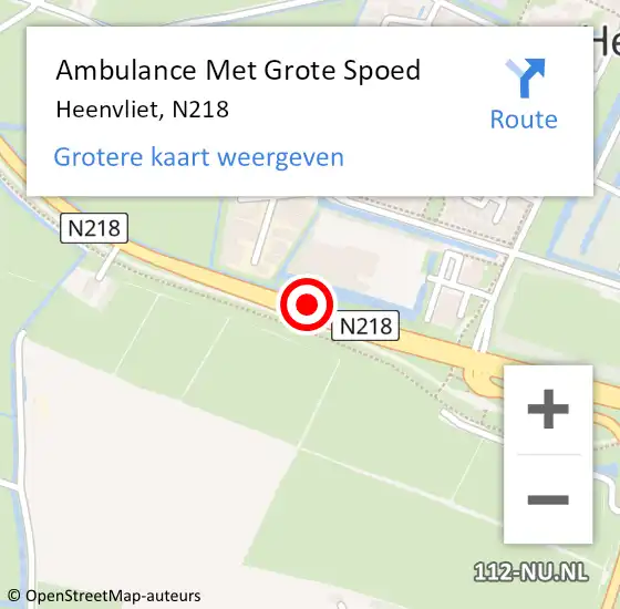 Locatie op kaart van de 112 melding: Ambulance Met Grote Spoed Naar Heenvliet, N218 op 27 augustus 2014 13:01