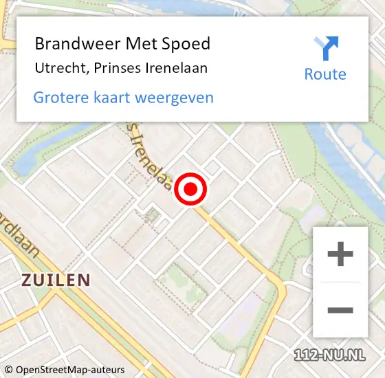 Locatie op kaart van de 112 melding: Brandweer Met Spoed Naar Utrecht, Prinses Irenelaan op 1 juni 2023 10:33