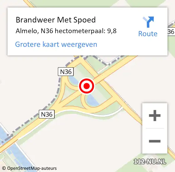 Locatie op kaart van de 112 melding: Brandweer Met Spoed Naar Almelo, N36 hectometerpaal: 9,8 op 1 juni 2023 11:17
