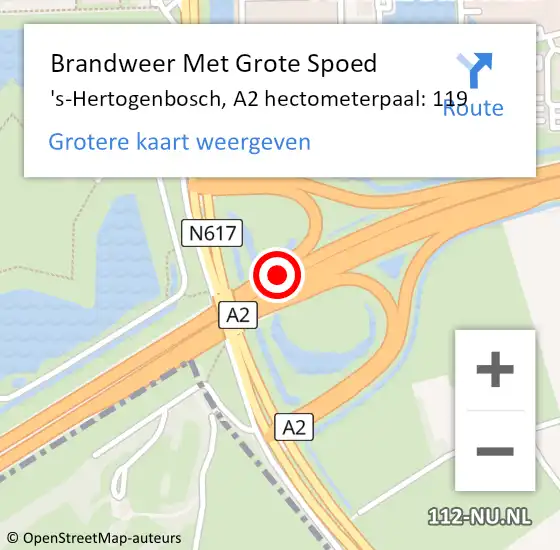 Locatie op kaart van de 112 melding: Brandweer Met Grote Spoed Naar 's-Hertogenbosch, A2 hectometerpaal: 119 op 1 juni 2023 13:07