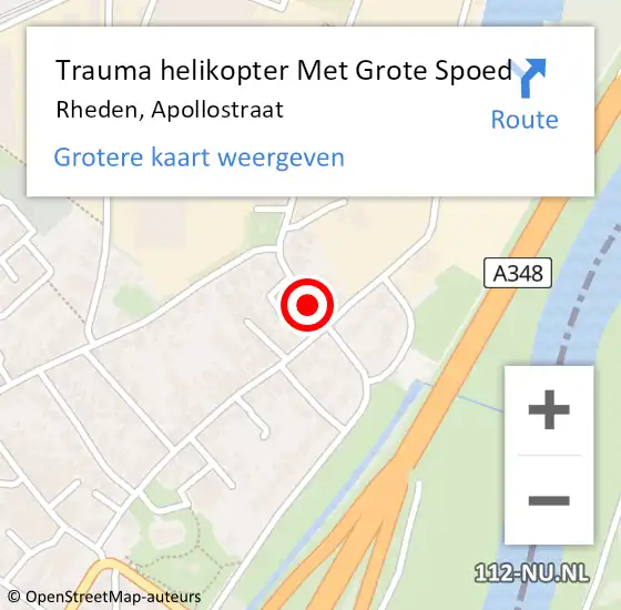 Locatie op kaart van de 112 melding: Trauma helikopter Met Grote Spoed Naar Rheden, Apollostraat op 1 juni 2023 13:28