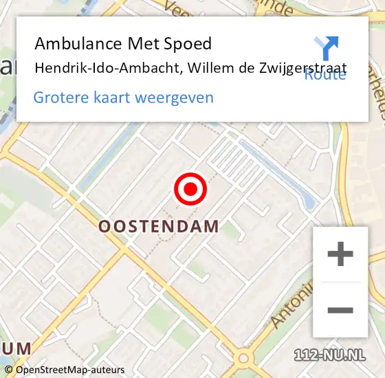 Locatie op kaart van de 112 melding: Ambulance Met Spoed Naar Hendrik-Ido-Ambacht, Willem de Zwijgerstraat op 1 juni 2023 14:01