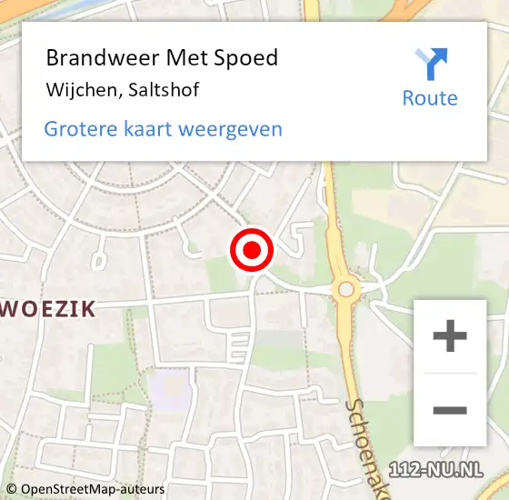 Locatie op kaart van de 112 melding: Brandweer Met Spoed Naar Wijchen, Saltshof op 1 juni 2023 14:02
