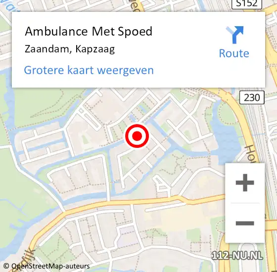Locatie op kaart van de 112 melding: Ambulance Met Spoed Naar Zaandam, Kapzaag op 1 juni 2023 14:05